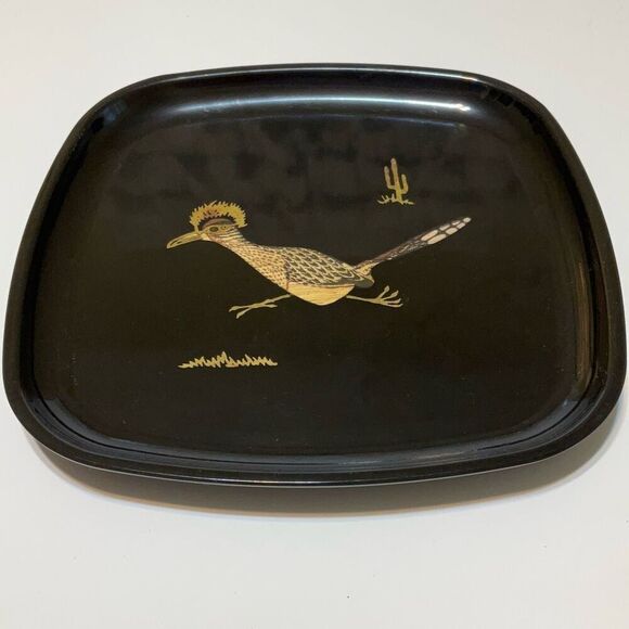Vintage Couroc of Monterey Roadrunner Tray Mid Century. Wood and mother of pearl - Picture 8 of 8